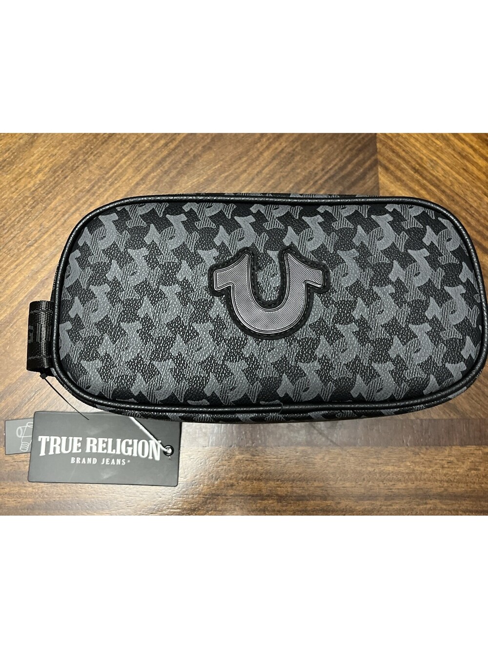 True Religion Coda Toiletry Bag Mens Black Horseshoe Logo + Travel Bottles NWT